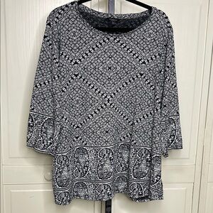 Lucky Brand Women's Paisley Border Print Plus Size 3X Top Shirt Black White